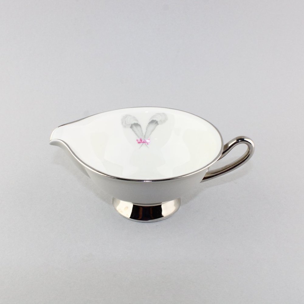 Syracuse China Coronet Pattern Creamer - Gray Feathers w/ Pink Bow